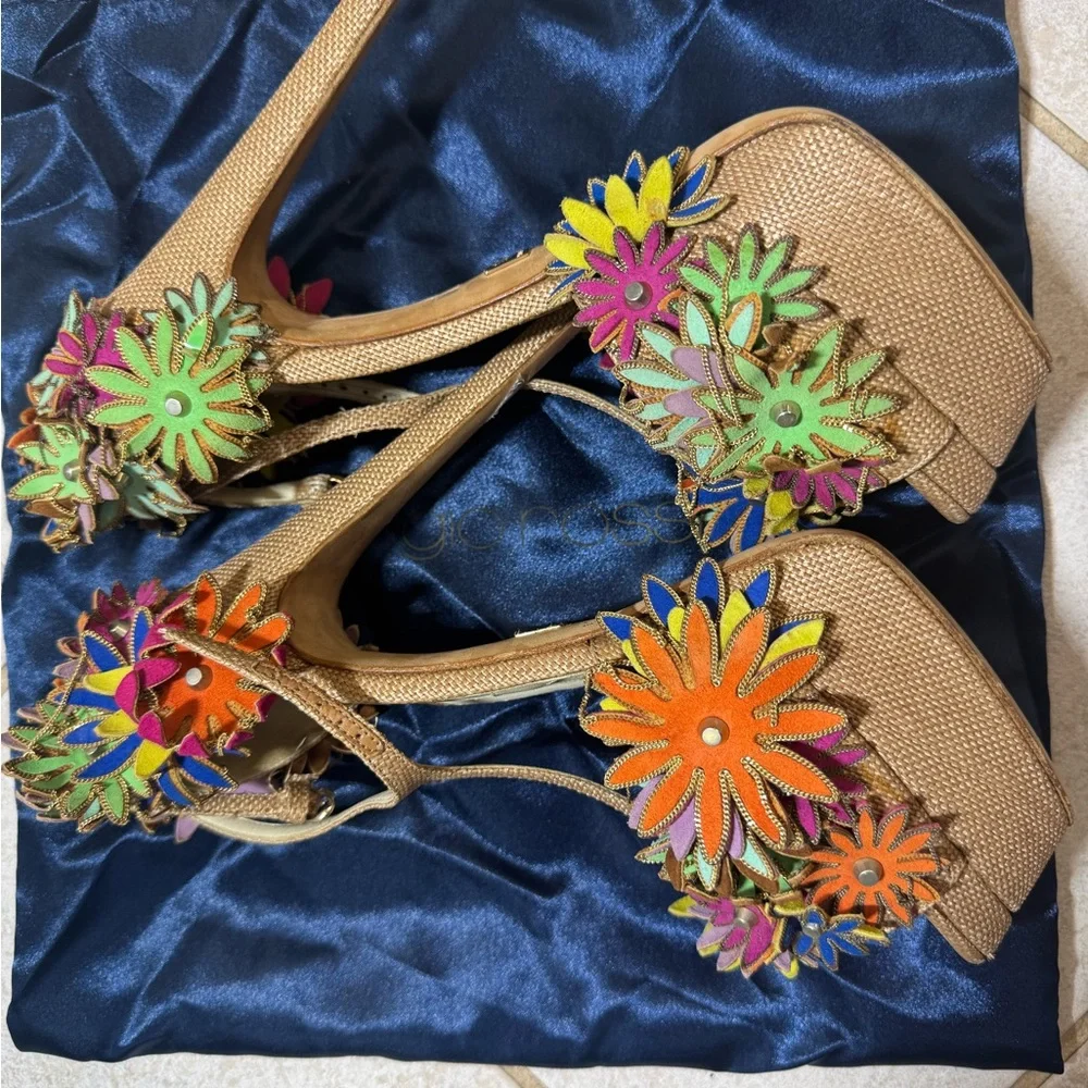 Brian Atwood Colorful Floral Embellished Heels - Picture 4 of 4